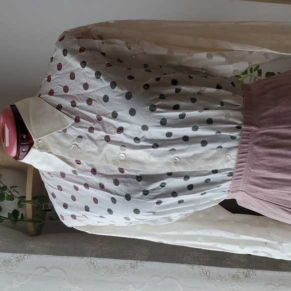 VTG 80s 90s Equipment Made In France Cotton Sheer Polka Dot Shirt - Picture 3 of 16